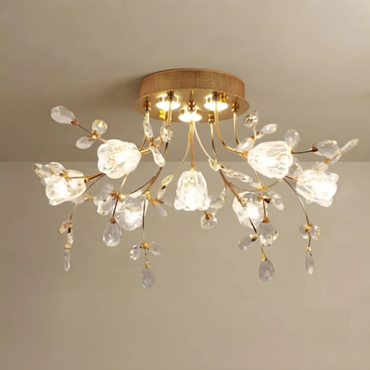 Excelis Royal Dendrite Ceiling Light – Gold Metal & Glass Fixture Living Room/Bedroom
