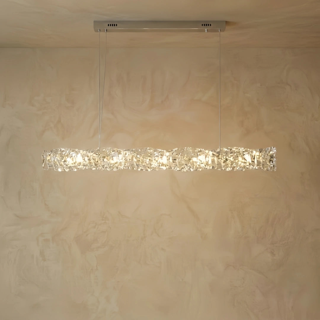 Excelis Luxury Linear Crystal Chandelier – Gold/Silver Stainless Steel for Dining Room