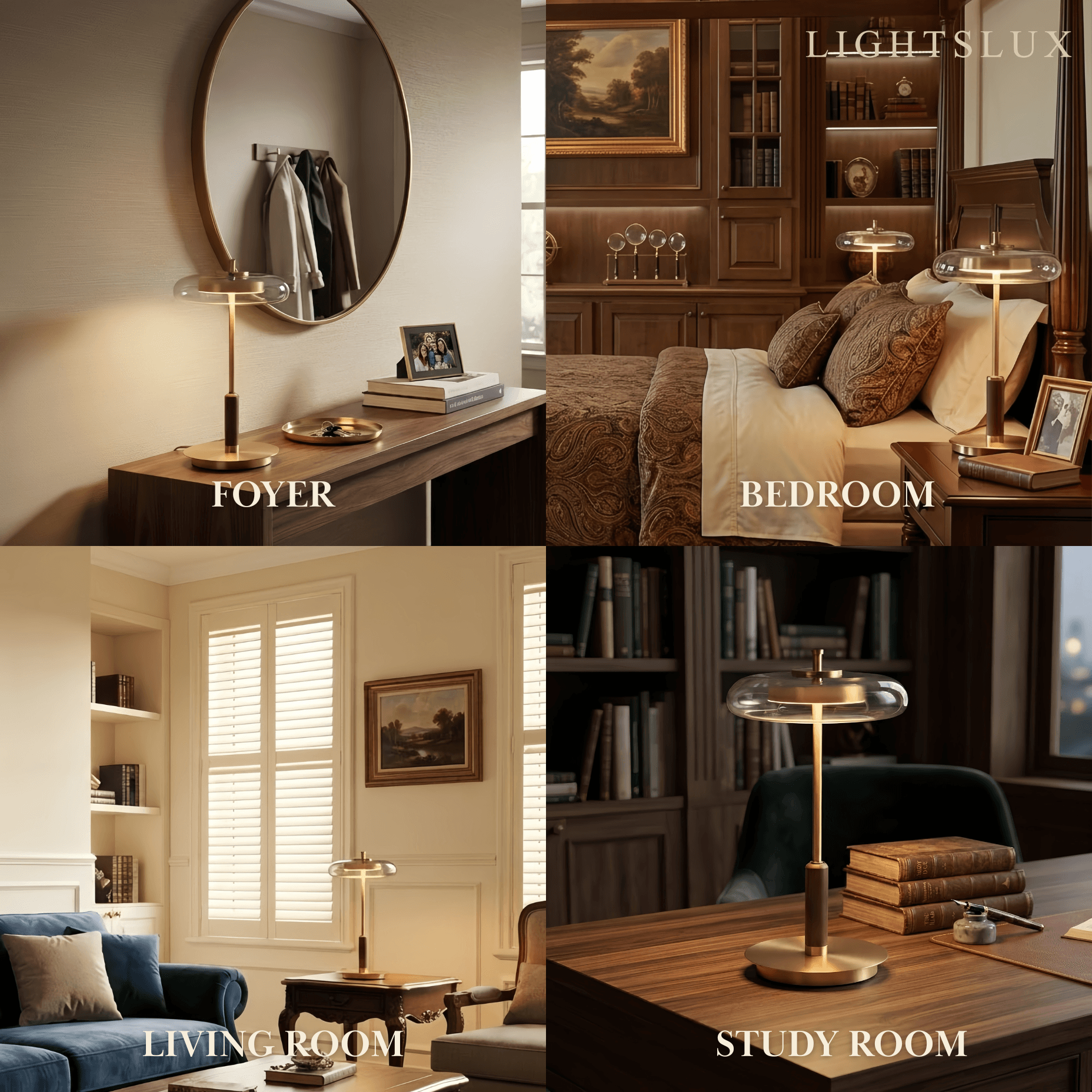 Vetro Classical Table Lamp -- Glass Walnut Brass for Bedoom