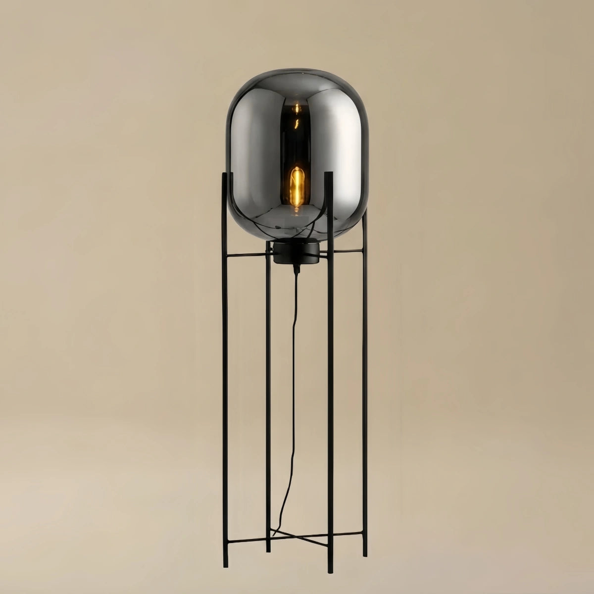 Zenno Designer Floor Lamp – Clear Glass & Metal Elliptical Design