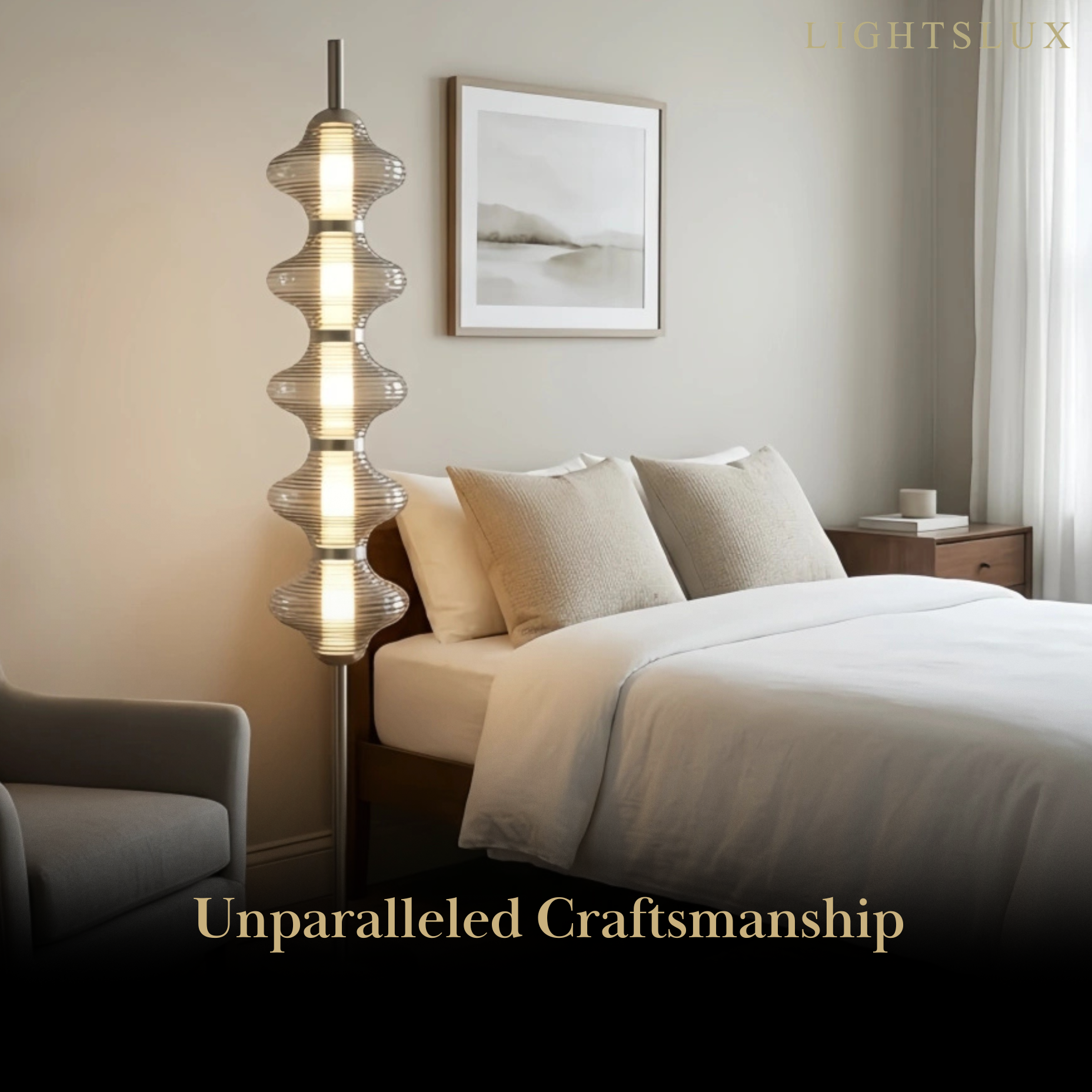 Vivara Modern Metal/Glass Floor Lamp - Orange Lantern Design for Bedroom