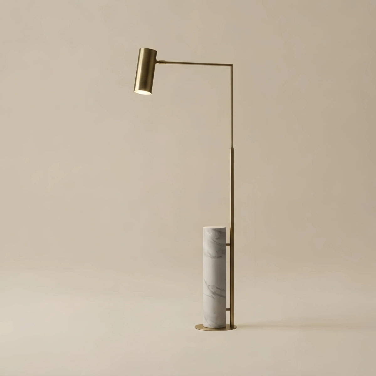 Minimalist Gold Floor Lamp – Metal & Marble Cylindrical for Bedroom