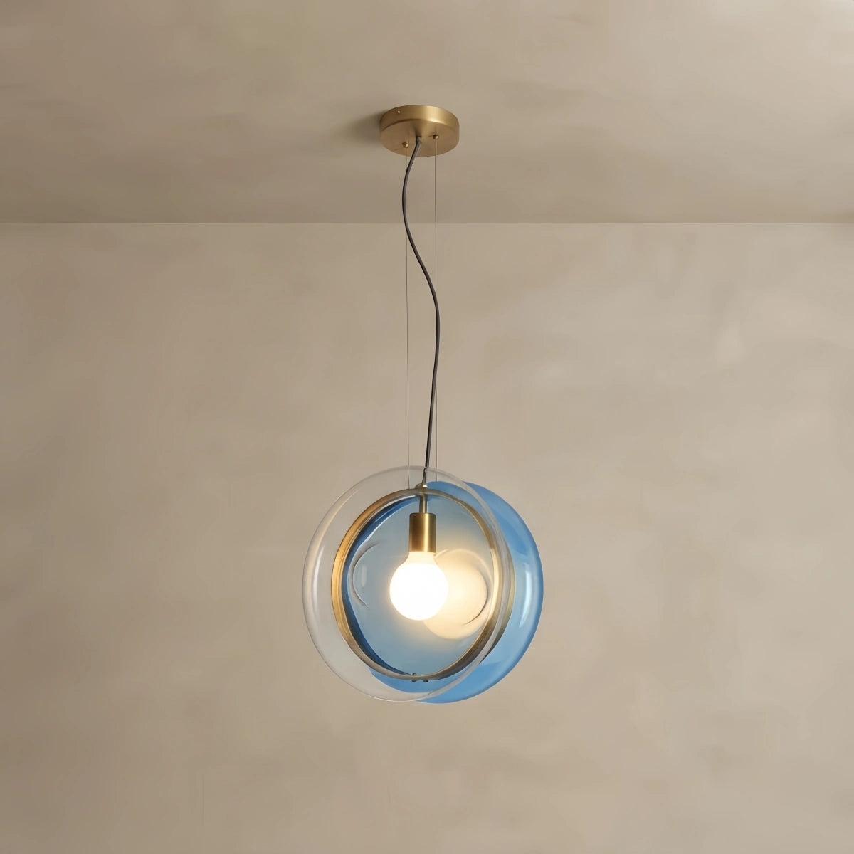 ALS226Morandia Designer Round Pendant Light – Blue/Pink/Clear Glass & Metal for Living Room