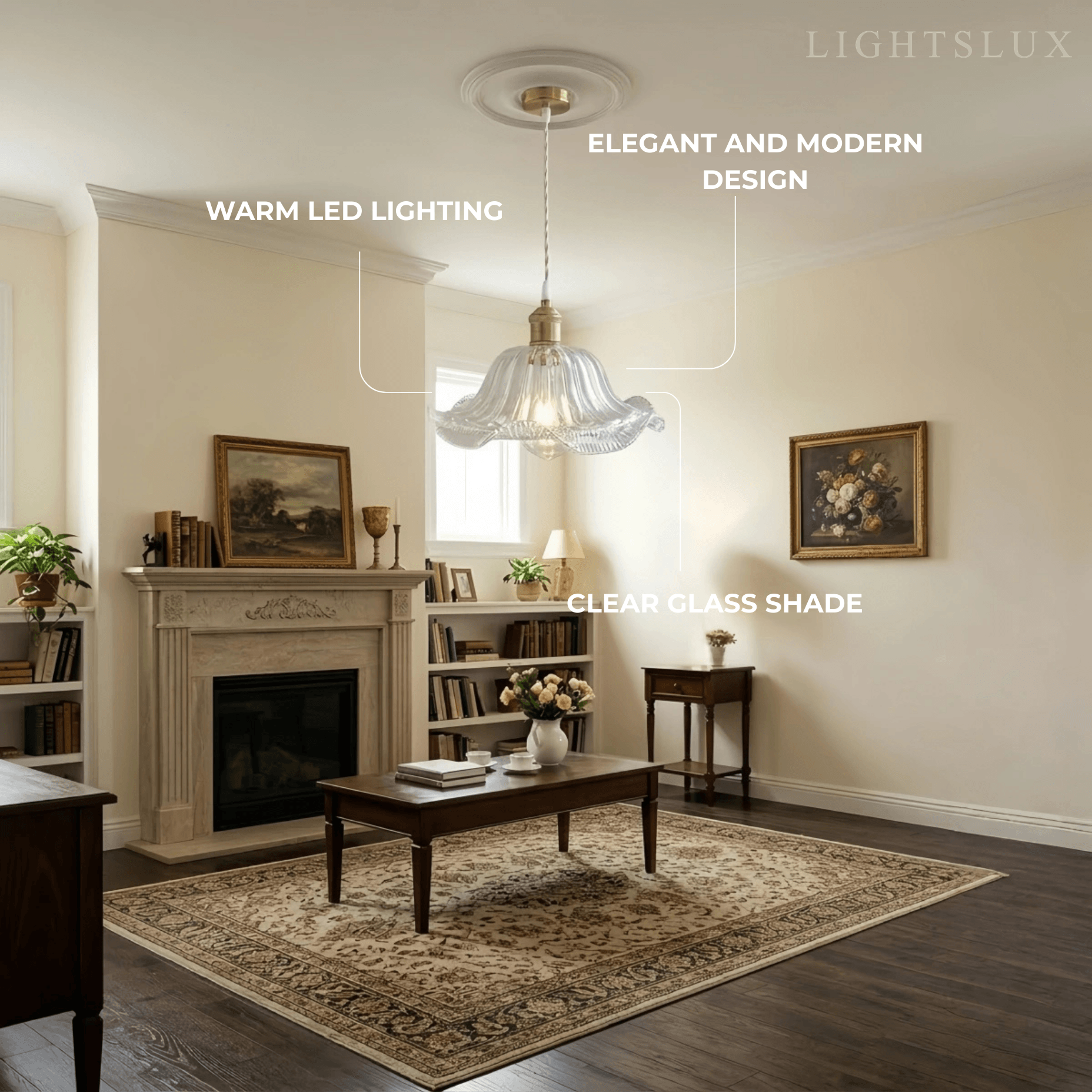 Pendant Light – Clear Blown Glass with Brass Finish for Bedroom