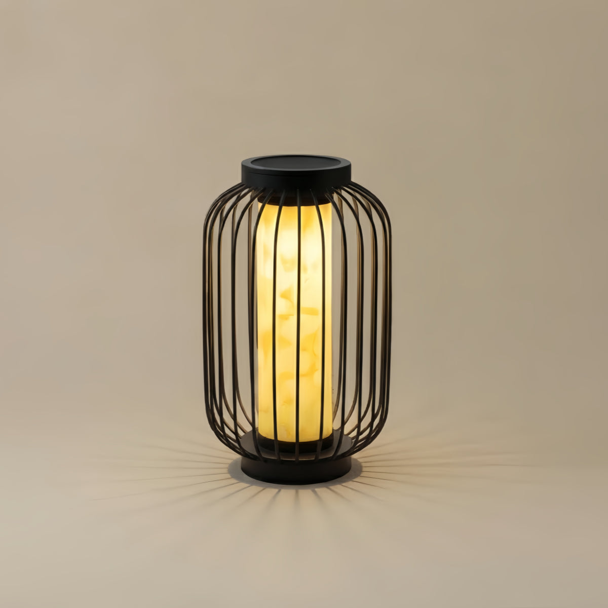 ALS593Lunara Modern Solar Floor Lamp - Black Metal Lantern for Courtyard (Waterproof)