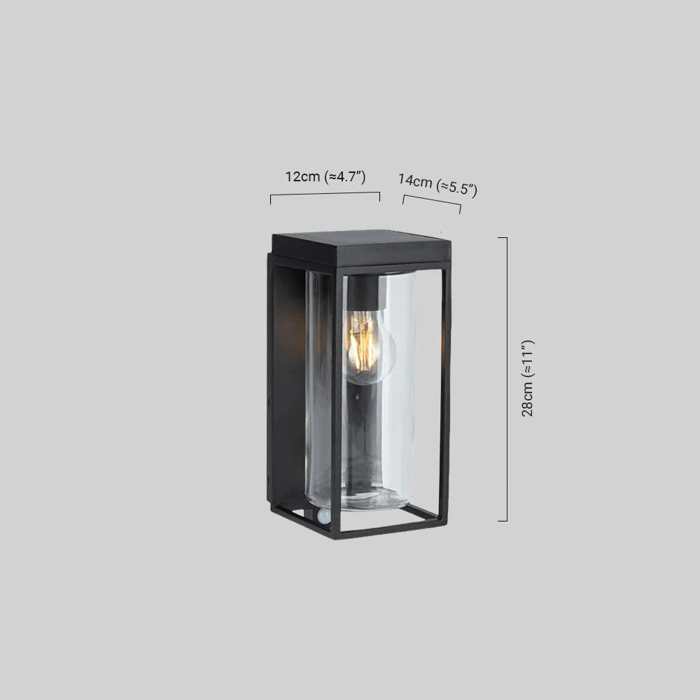 Irondale Modern Rectangular Solar Wall Lamp with Sensor – Black Metal/Glass Outdoor