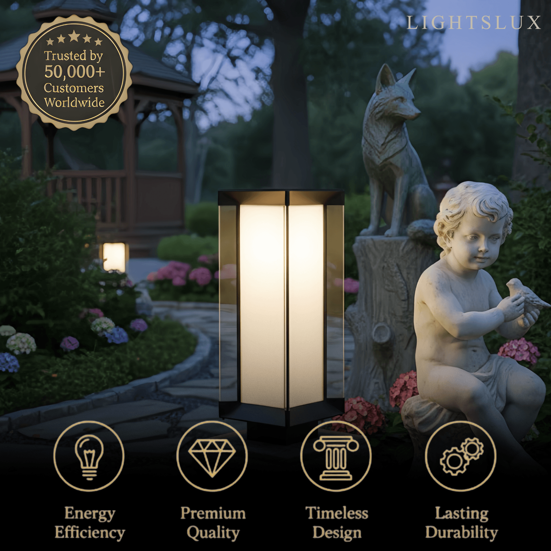 Arcato Modern Outdoor Floor Lamp - Black Cuboid Metal & Glass with RGB Lighting