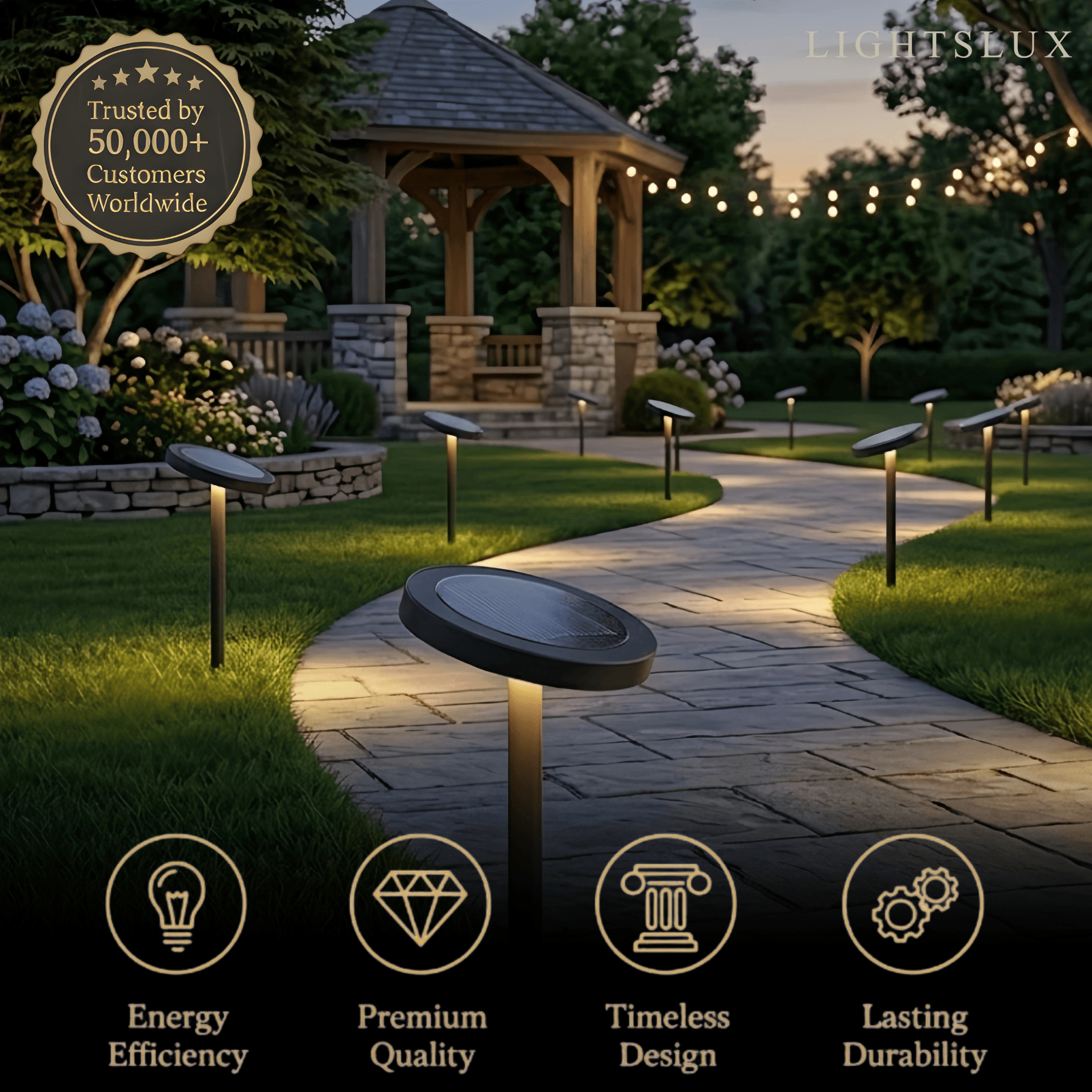 Irondale Minimalist Solar Pathway Light – Black Metal & Acrylic for Garden
