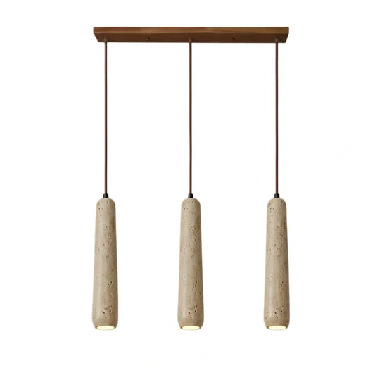 Zenno Modern Pendant Light — Natural Wood & Stone Cylinder for Dining Room