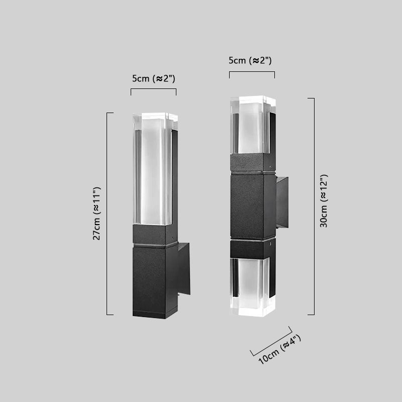 Modern Black Rectangle Outdoor Wall Light Dimension