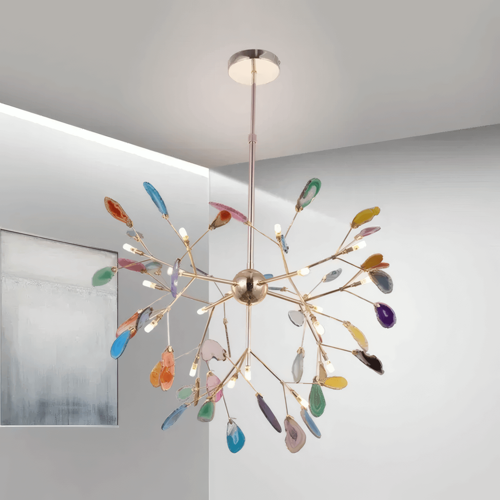 Excelis Art Deco Natural Agate Chandelier - Leaf