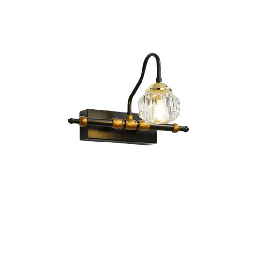Crystal Globe LED Vanity Light — Black Metal 4 Sizes Bathroom