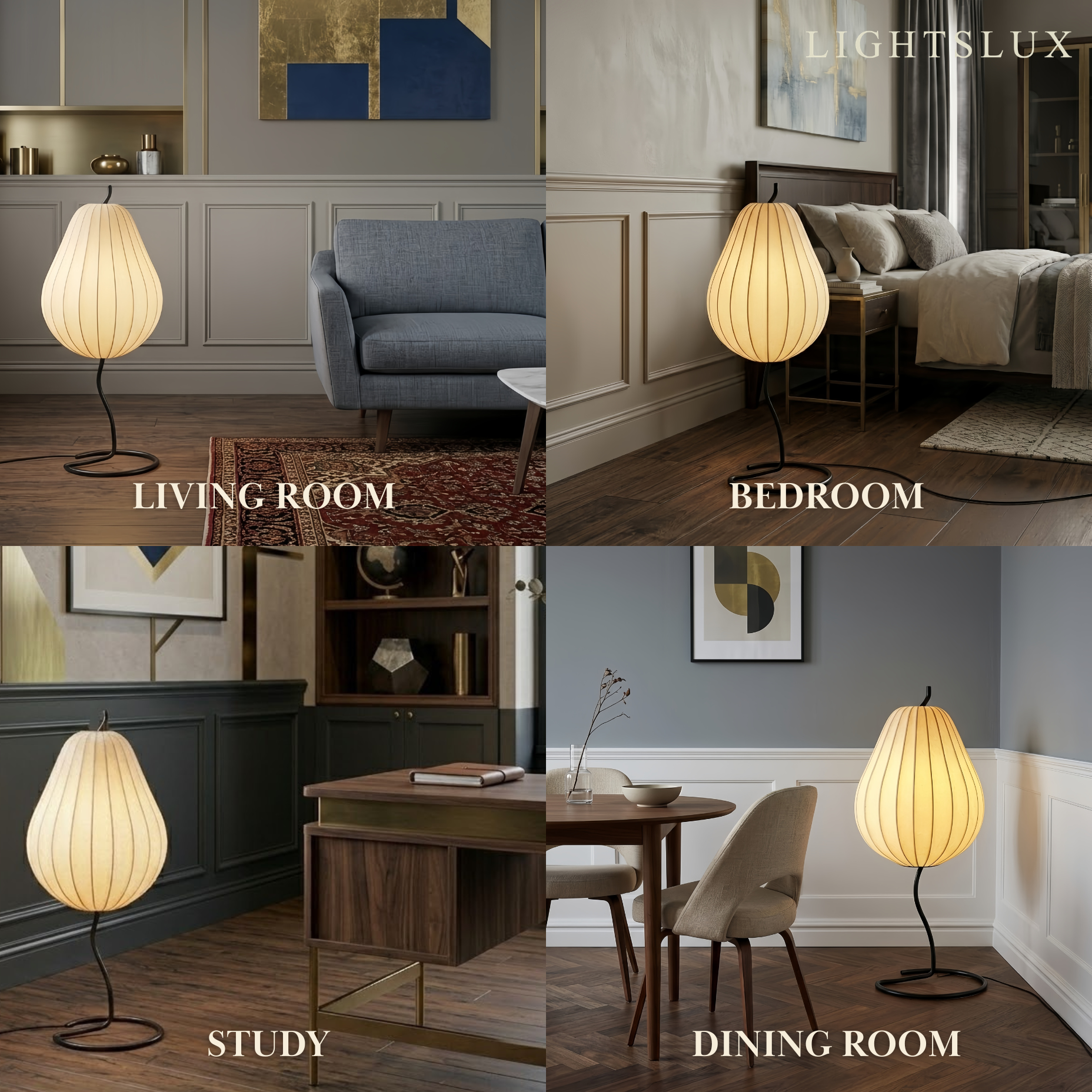 Zenno Japanese Style Floor Lamp with Pear-Shaped