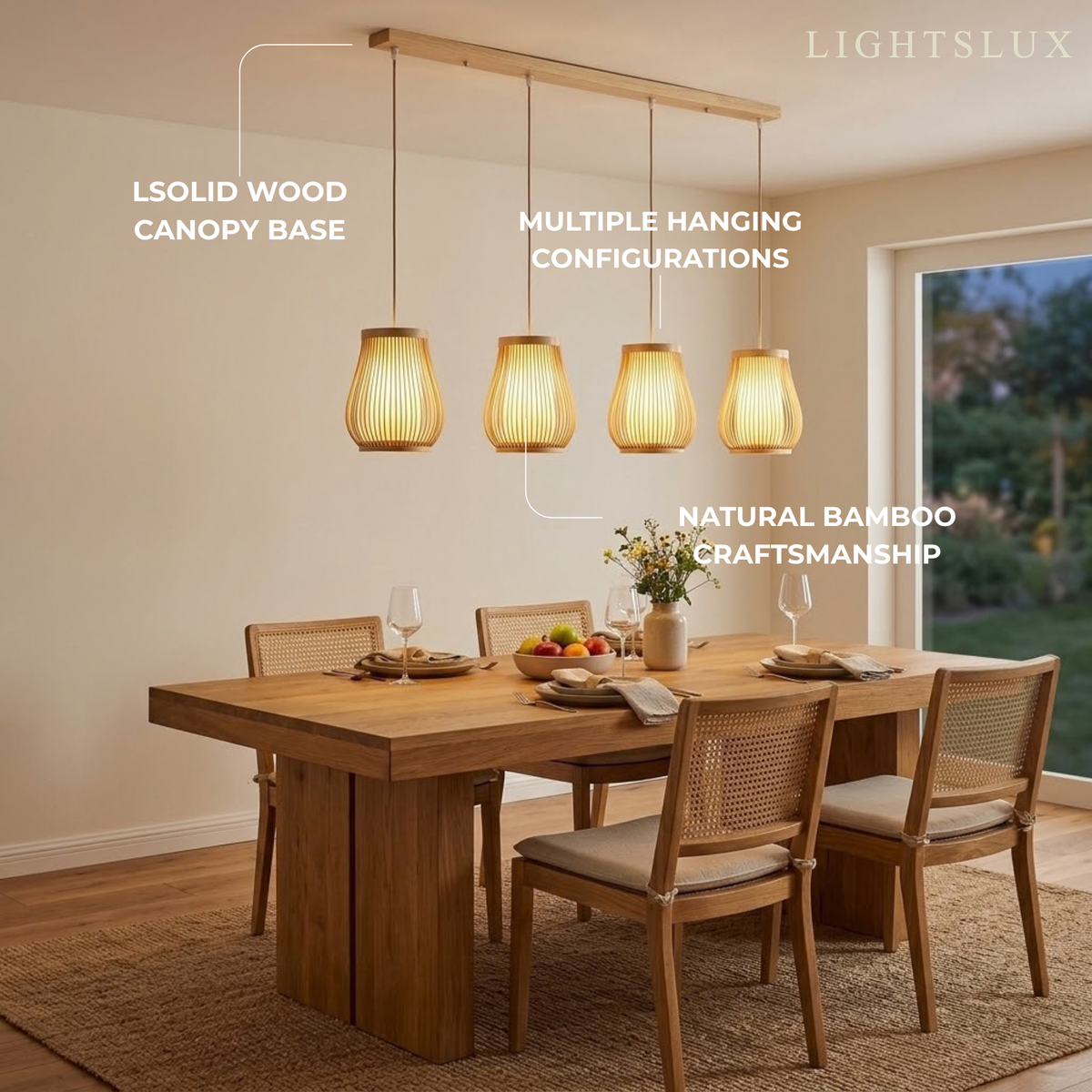 Bamburo Rustic Handwoven Rattan Pendant Light -- Natural Texture for Dining Room