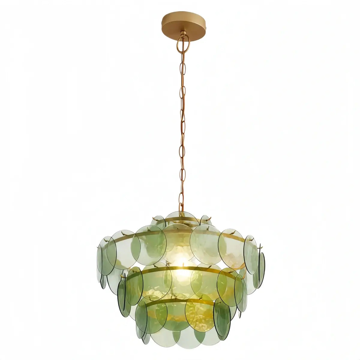 Vetro Art Deco Glass Chandelier -- Green Layered Pendant for Dining Room