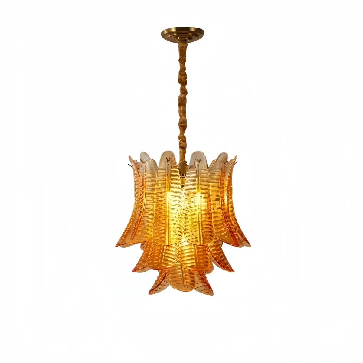 Excelis Luxury Glass Chandelier -- Amber Cascading Leaves for Dining Room
