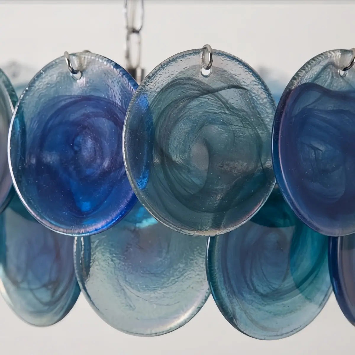 Excelis Art Deco Chandelier -- Handcrafted Iridescent Cloud Glass for Dining Room Detail