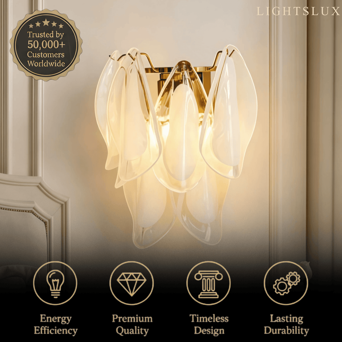 Lunara French Style Wall Lamp – Iron & Glass for Living Room02
