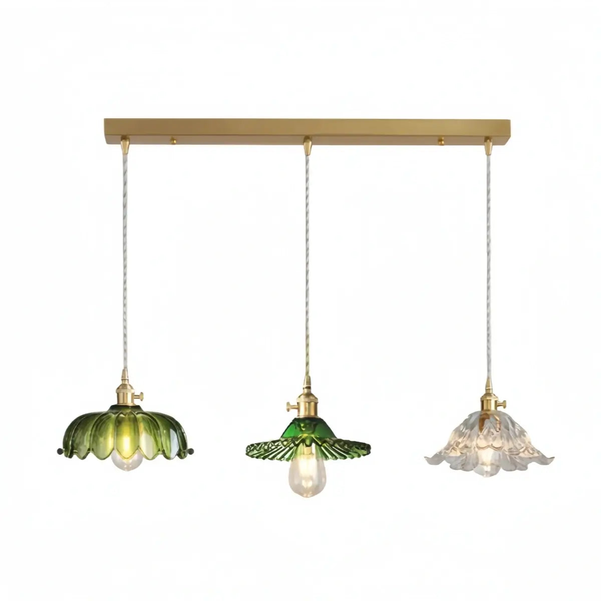 JUN103Velora Vintage Green Glass Pendant Light - Brass Metal for Dining Room