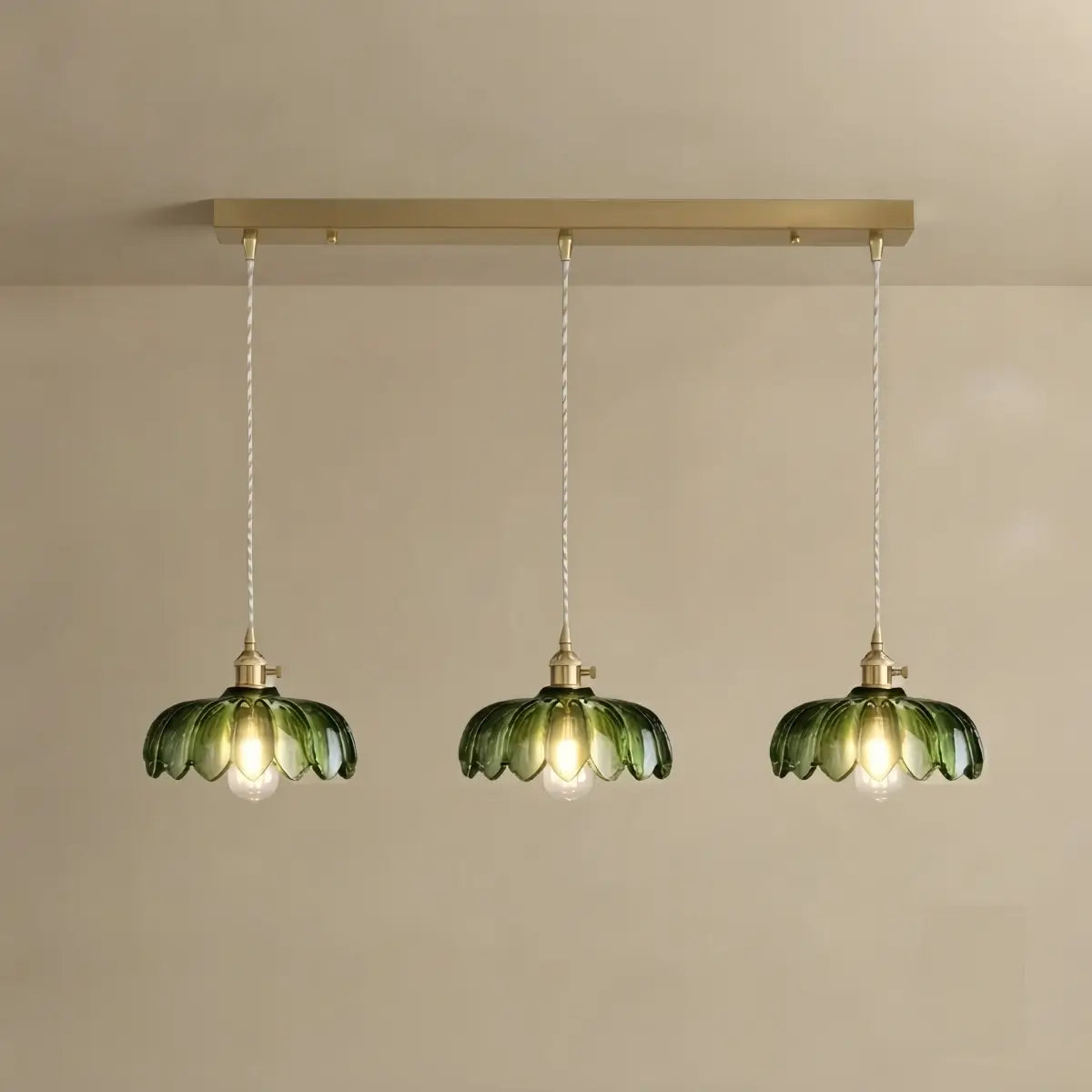 JUN103Velora Vintage Green Glass Pendant Light - Brass Metal for Dining Room