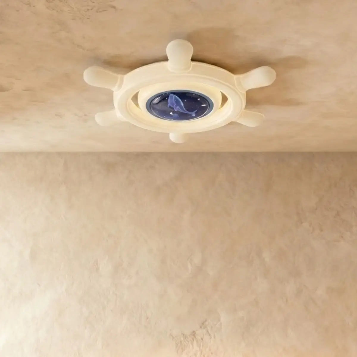 Vivara Art Deco Ship's Helm Ceiling Light -- Iron & PE Dimmable White/Blue for Bedroom