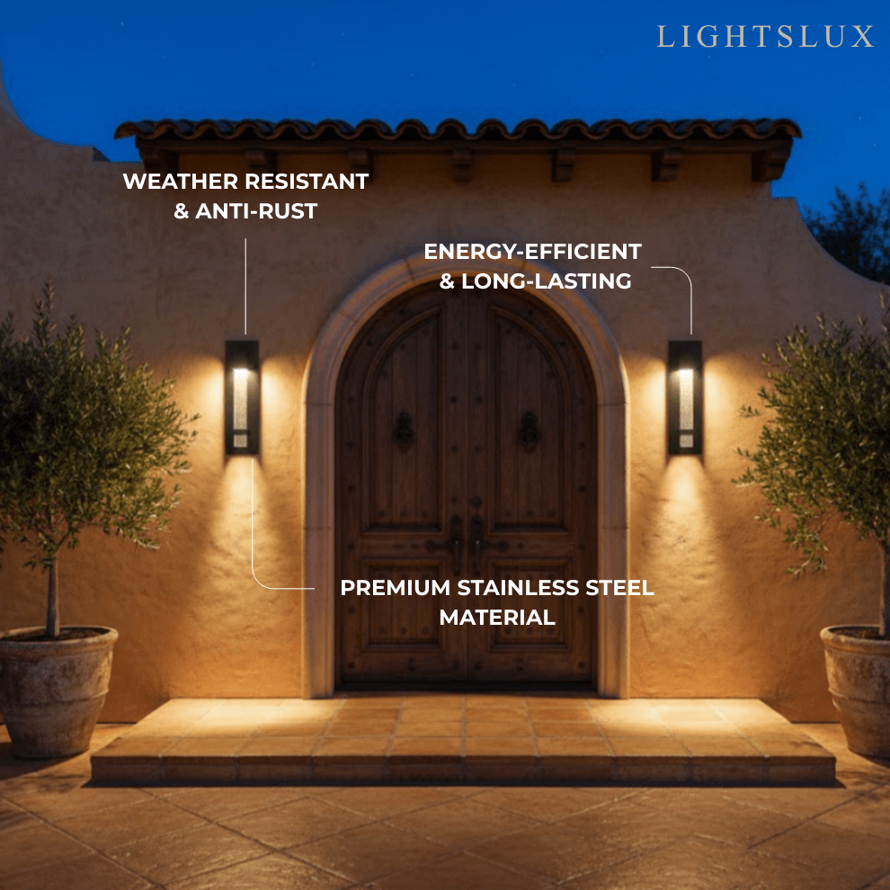 Modern Outdoor Wall Sconce – Black Stainless Steel Crystal Accents Starry Glow for Entryway