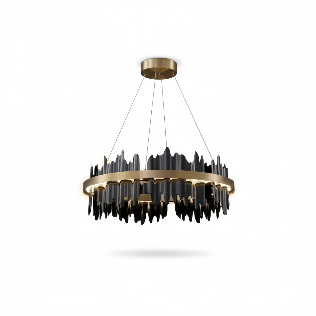 Excelis Dual-Ring Chandelier – Stainless Steel in Jet Black or Polished Gold for Living Room