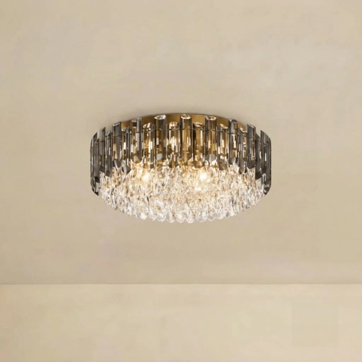 Excelis Luxury Crystal Flush Mount Chandelier – Smoky/Clear