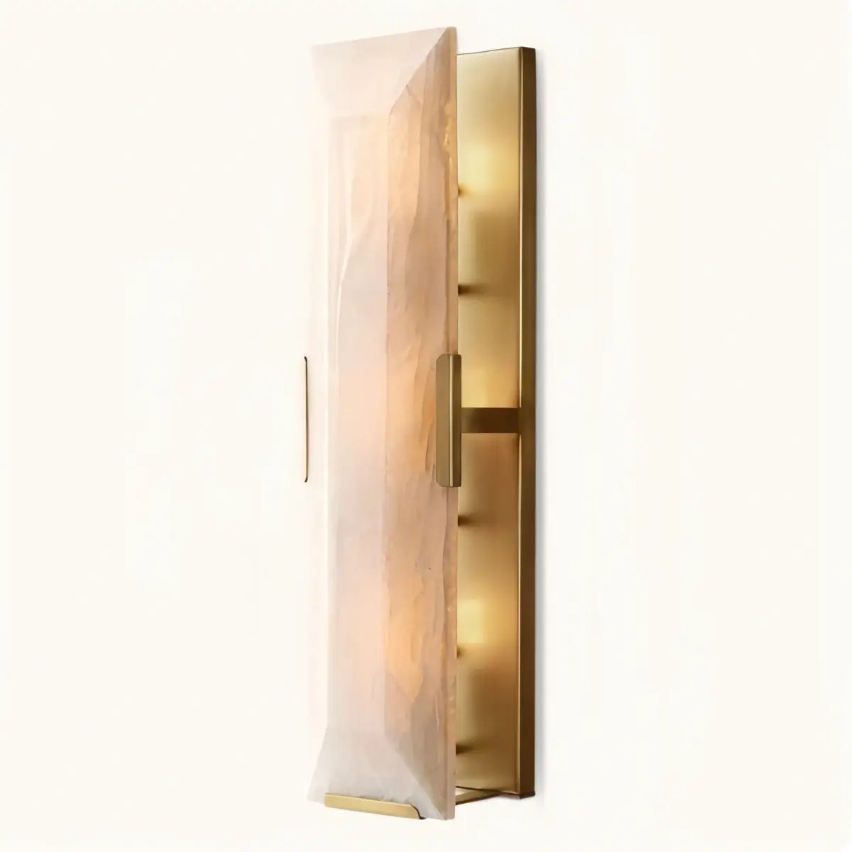 Faceted Alabaster Wall Sconce – Brushed Gold Stainless Steel Backplate Indoor