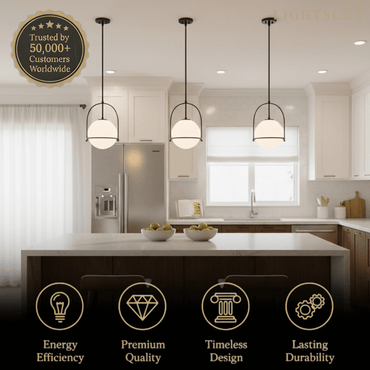 Modern Ceiling Light — Etched Opal Glass Globe & Brass Black