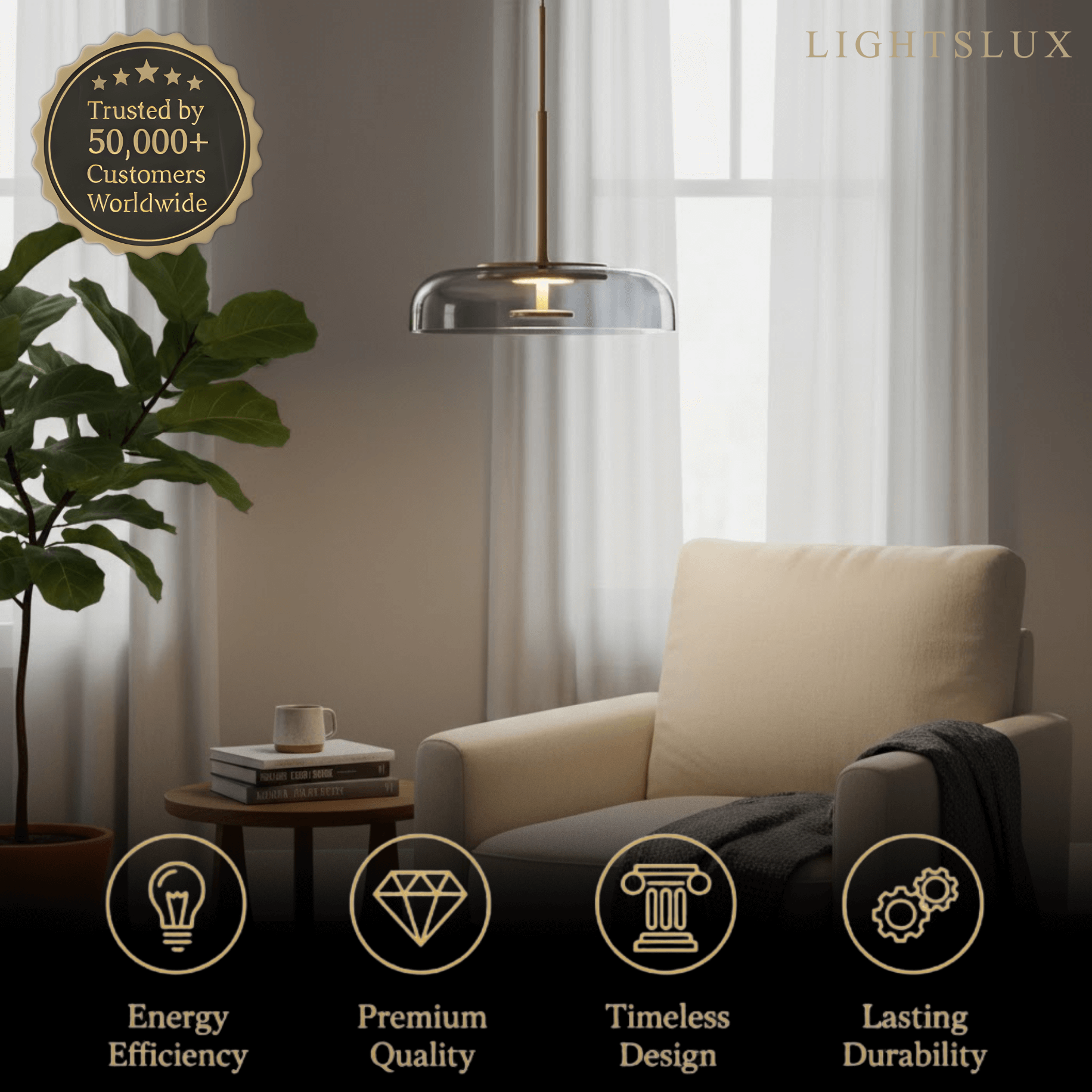 Pendant Lamp — Clear Glass Sphere & Brass Accent for Kitchen Island