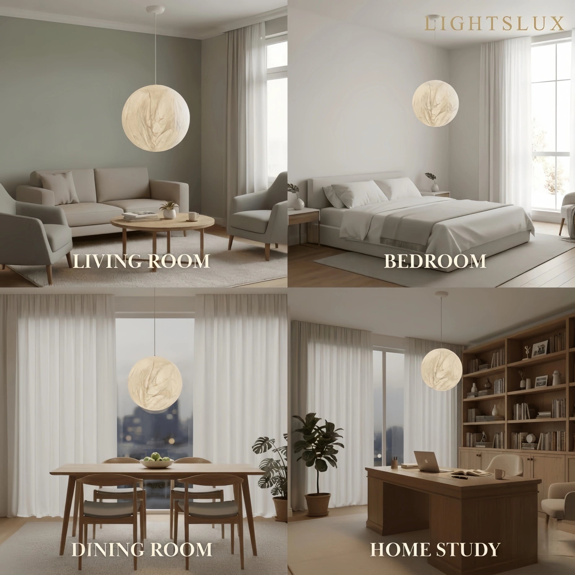 Modern Moon Pendant Light – Mulberry Silk White