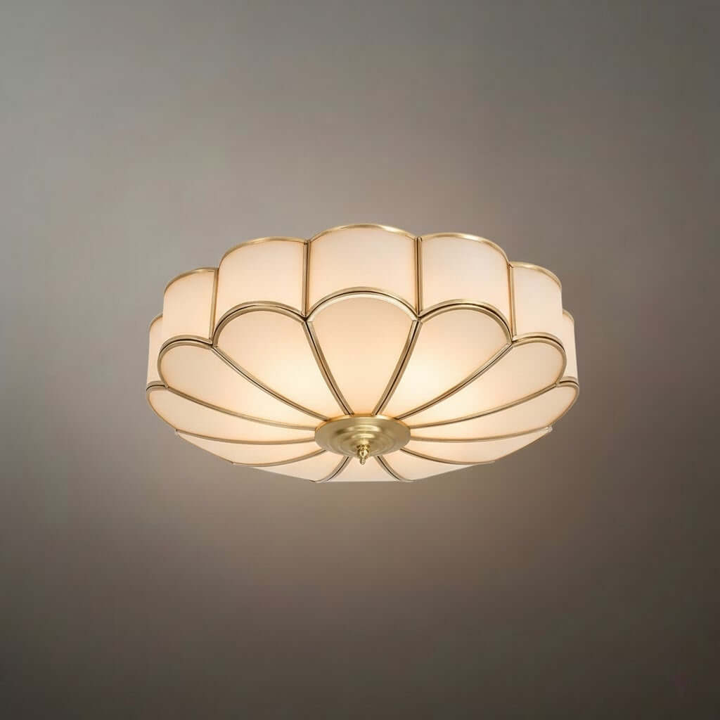 Modern Flower Glass Ceiling Light – Brass Flush Mount Lamp