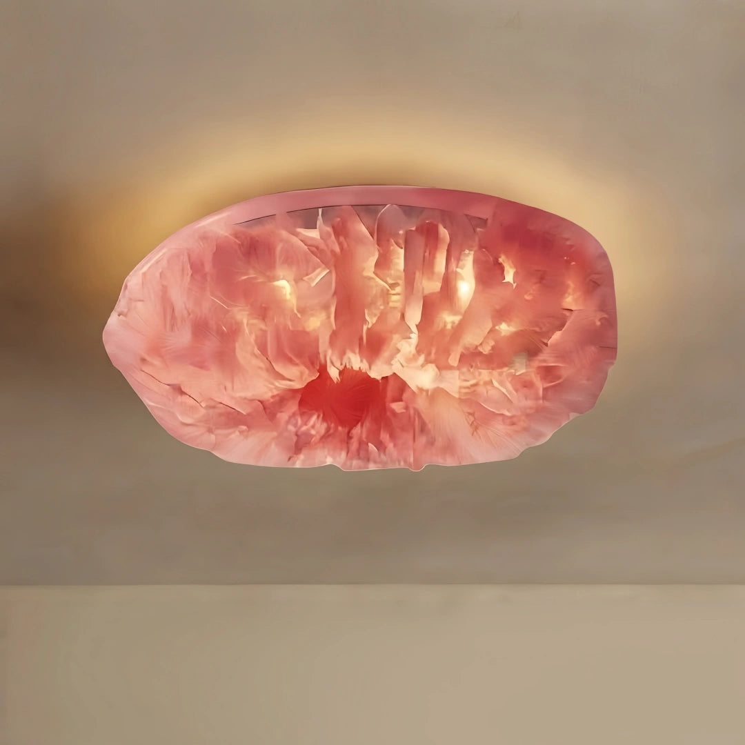 Art Deco Round Ceiling Light Art Feather —Pink Bedroom
