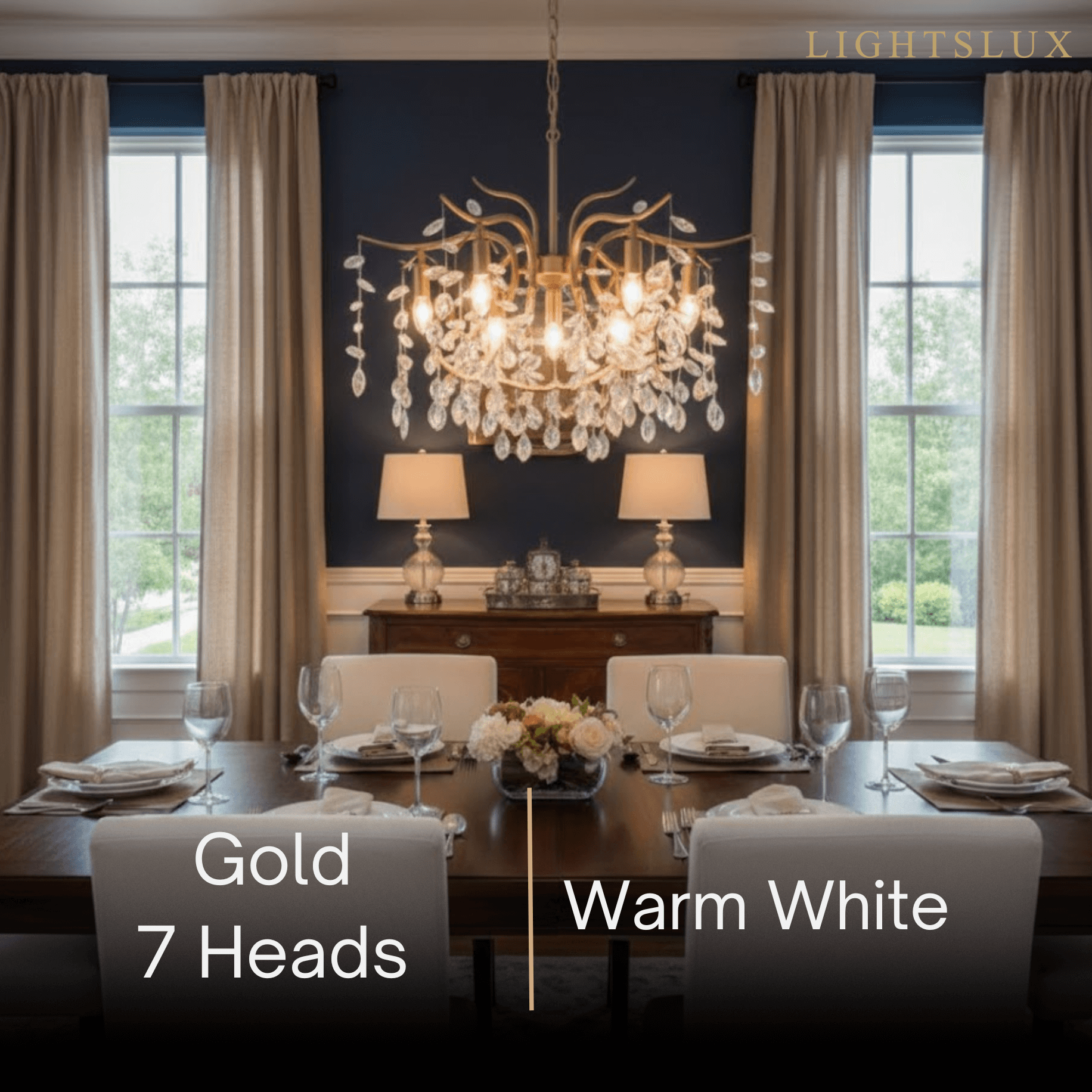 Excelis Royal Crystal Chandelier – Luxurious Black/Gold Finish for Living/Dining Room