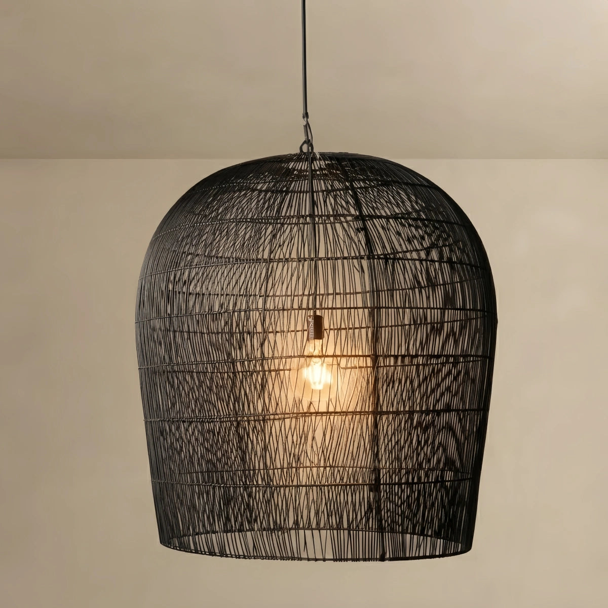 Bamburo_Farmhouse_Hooded_Pendant_Light_Black_White_Rattan_for_Bedroom_Dining_Room
