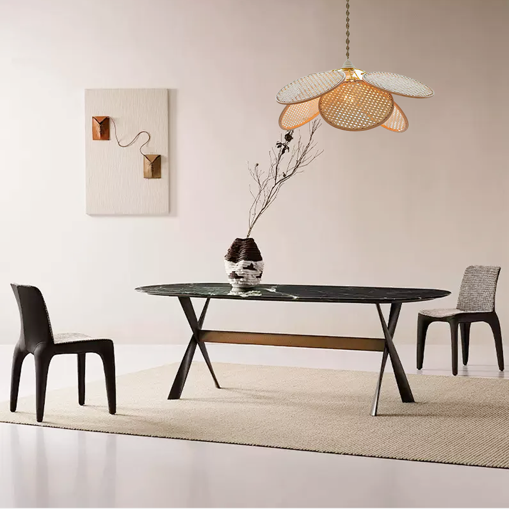 Farmhouse Pendant Light - Metal & Rattan