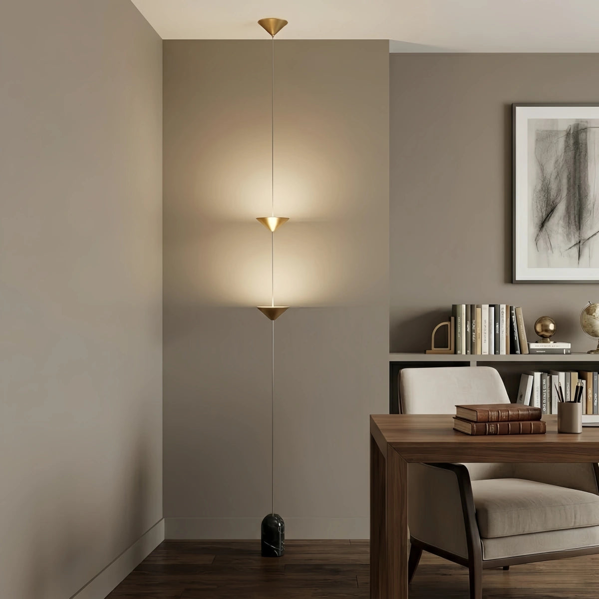 Arcato Minimalist Pendant Lamp -- Iron & Marble with Adjustable Height in Black/Gold for Living Room Bedroom