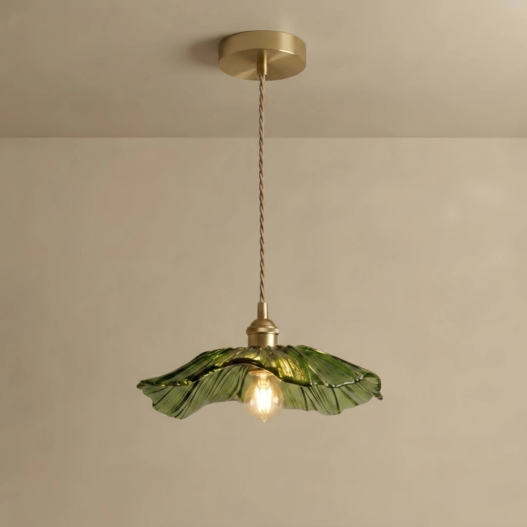 Excelis Royal Pendant Light - Green Glass/Metal with Hood for Dining Room