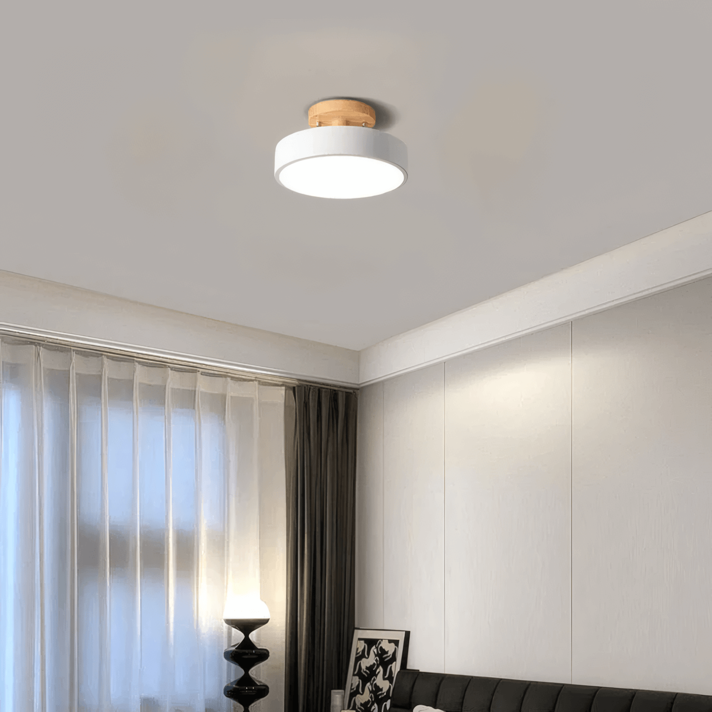 White Ceiling Light Wood Acrylic Bedroom