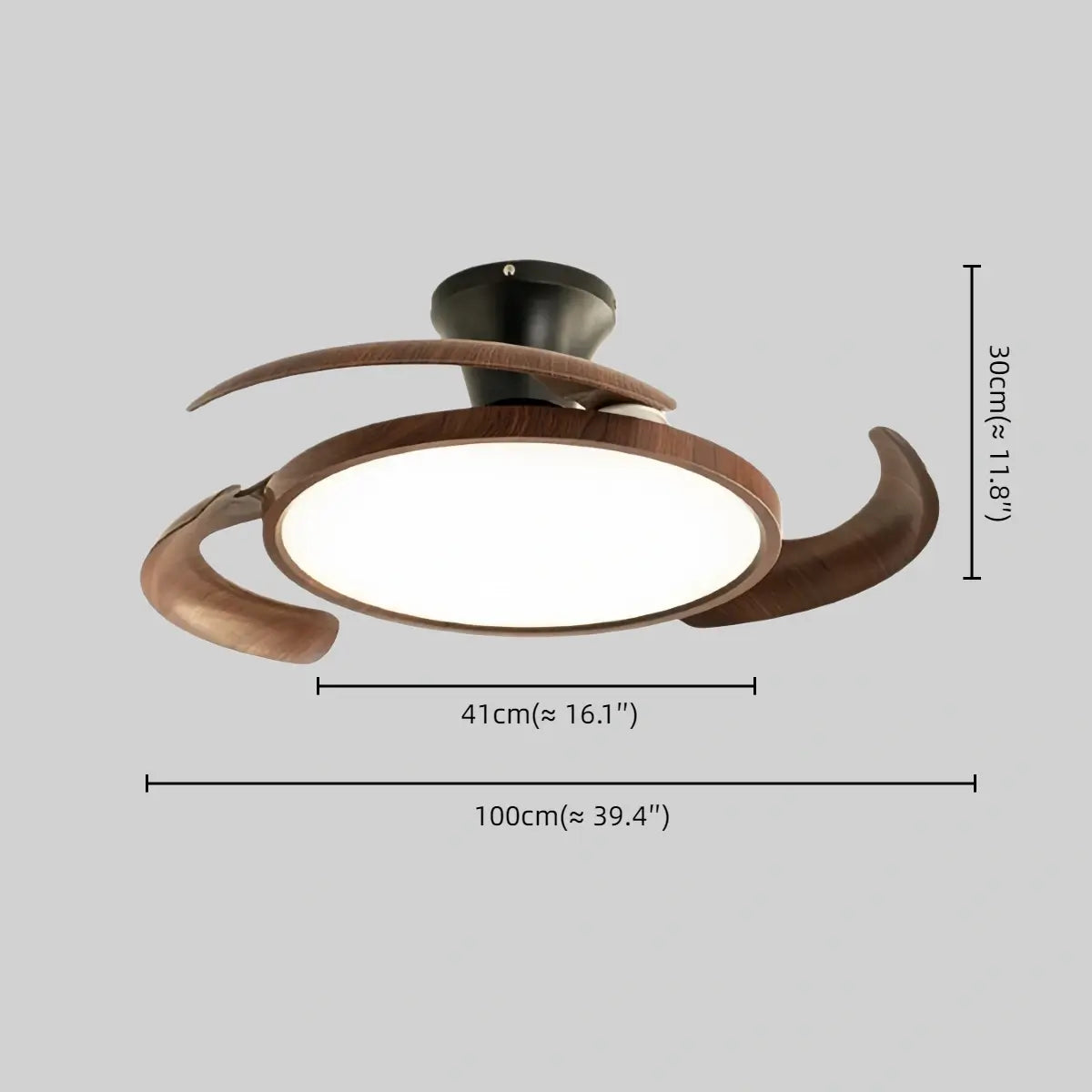 Zenno Modern Ceiling Fan Light -- Walnut Wood & Black PVC with LED for Bedroom Size
