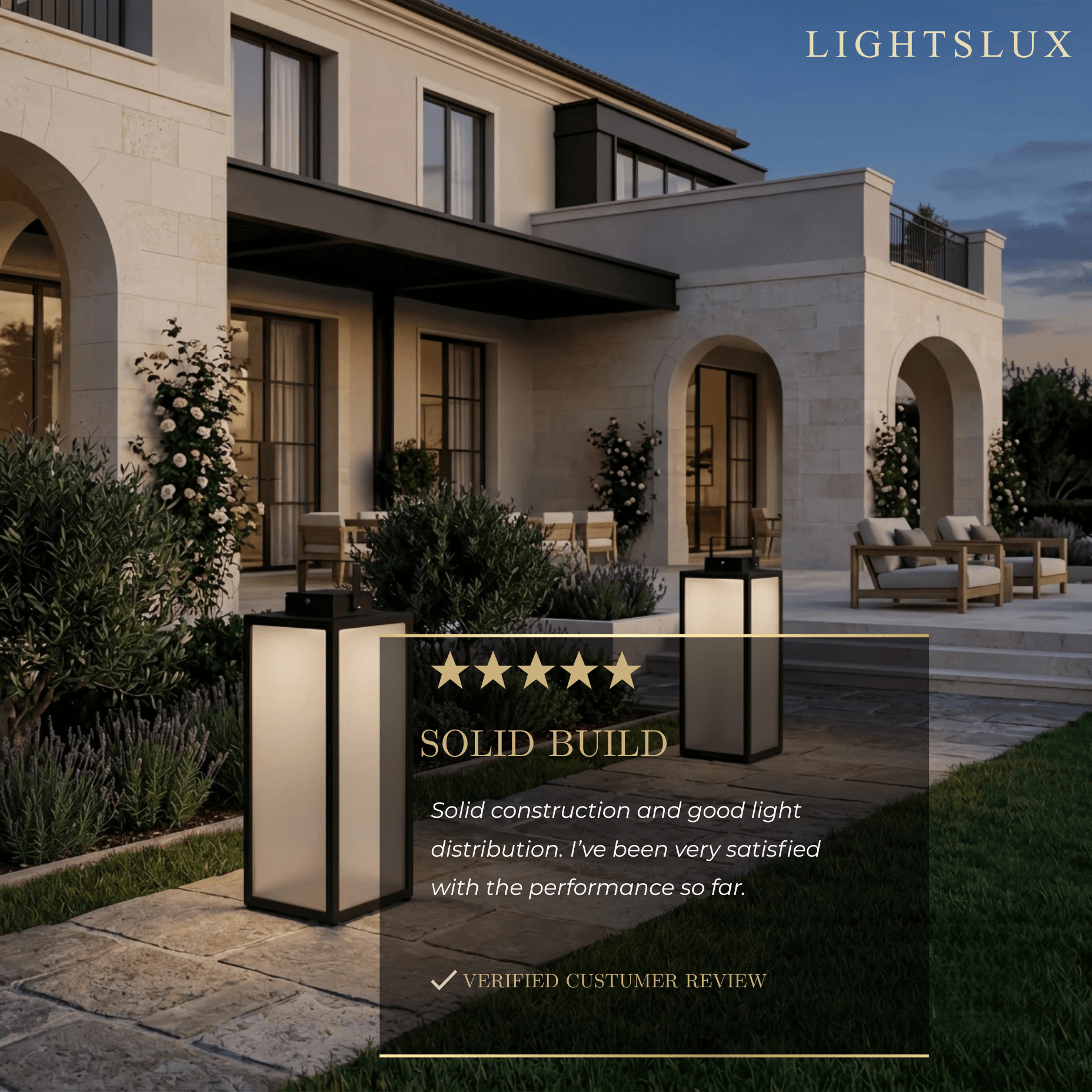 Solara Minimalist LED Outdoor Lantern -- Stainless Steel & PC Black for Yard