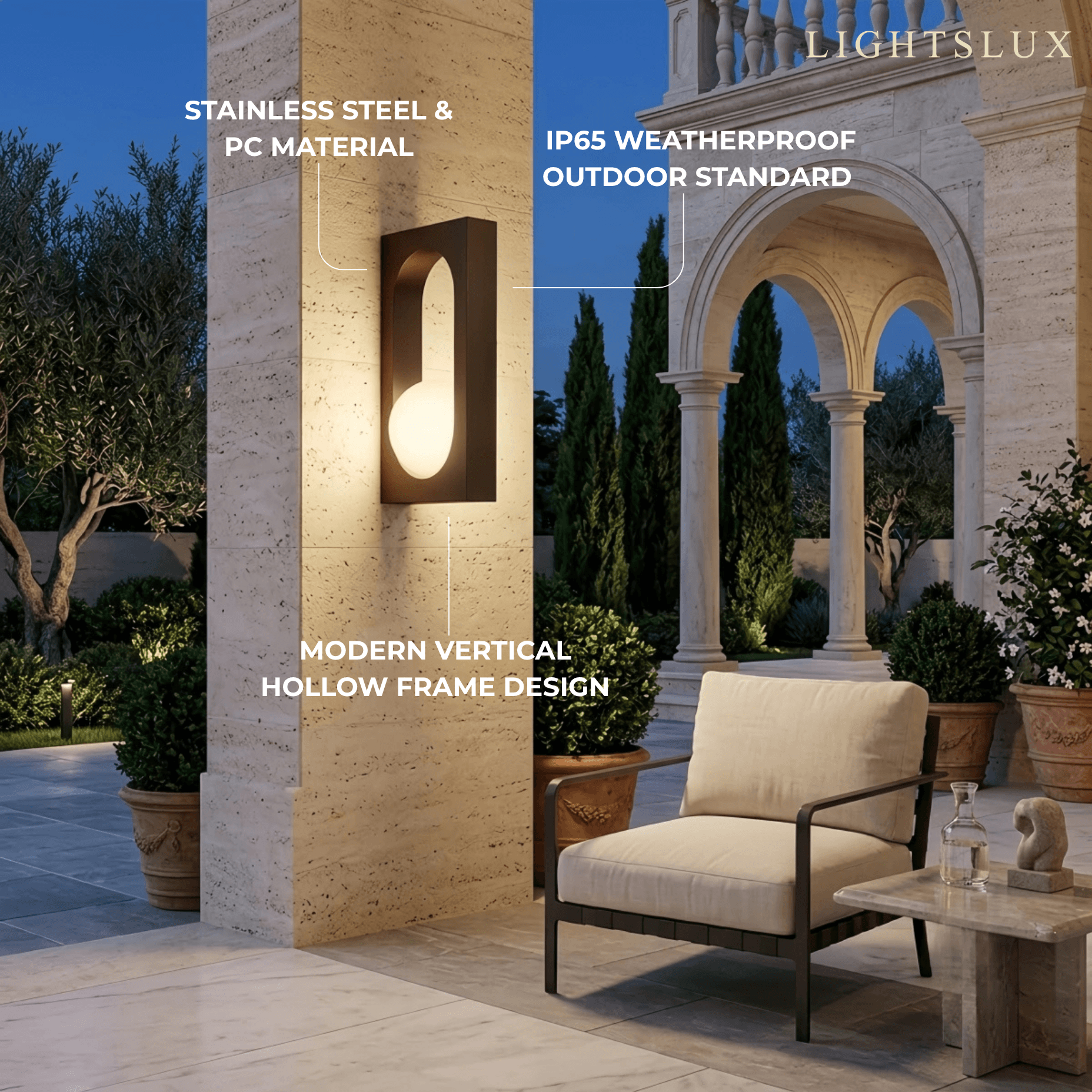 Arcato Modern Outdoor Wall Lamp -- Stainless Steel & PC Black for Patio