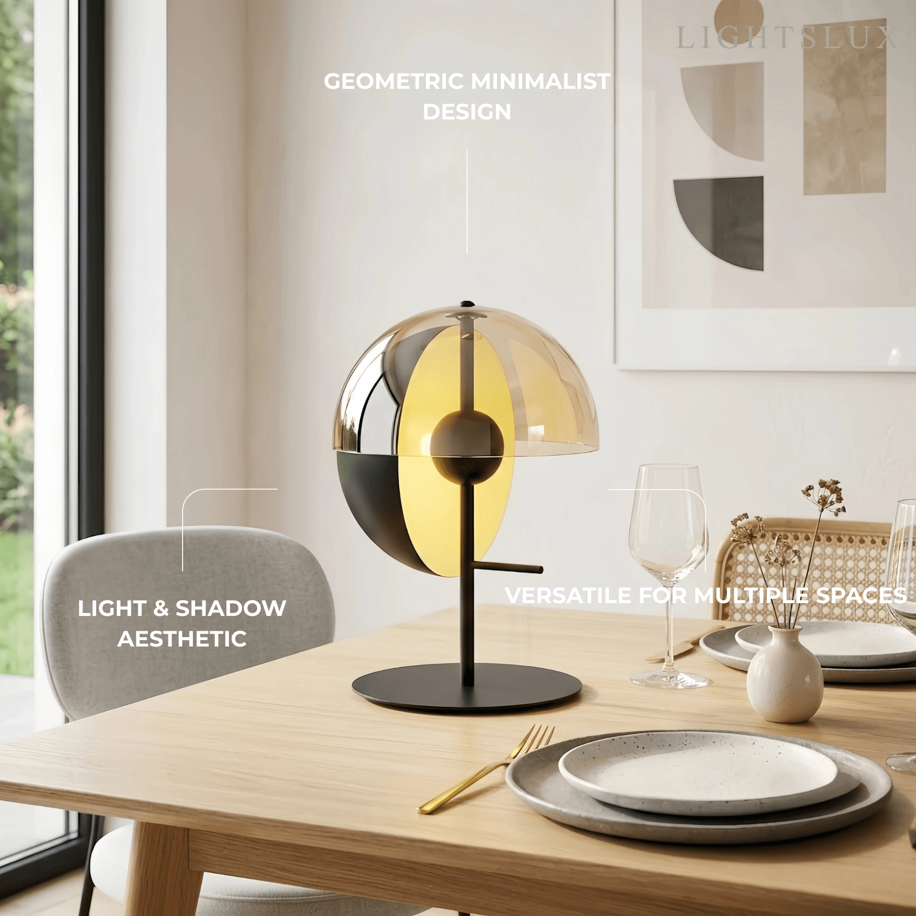 Modern Table Lamp – Iron & Glass Intersecting Hemisphere