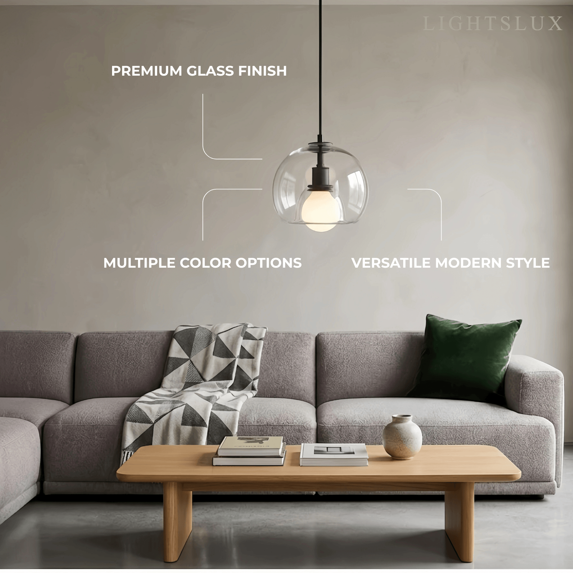 Minimalist Glass Pendant Light – Metal Clear Smoke Cognac