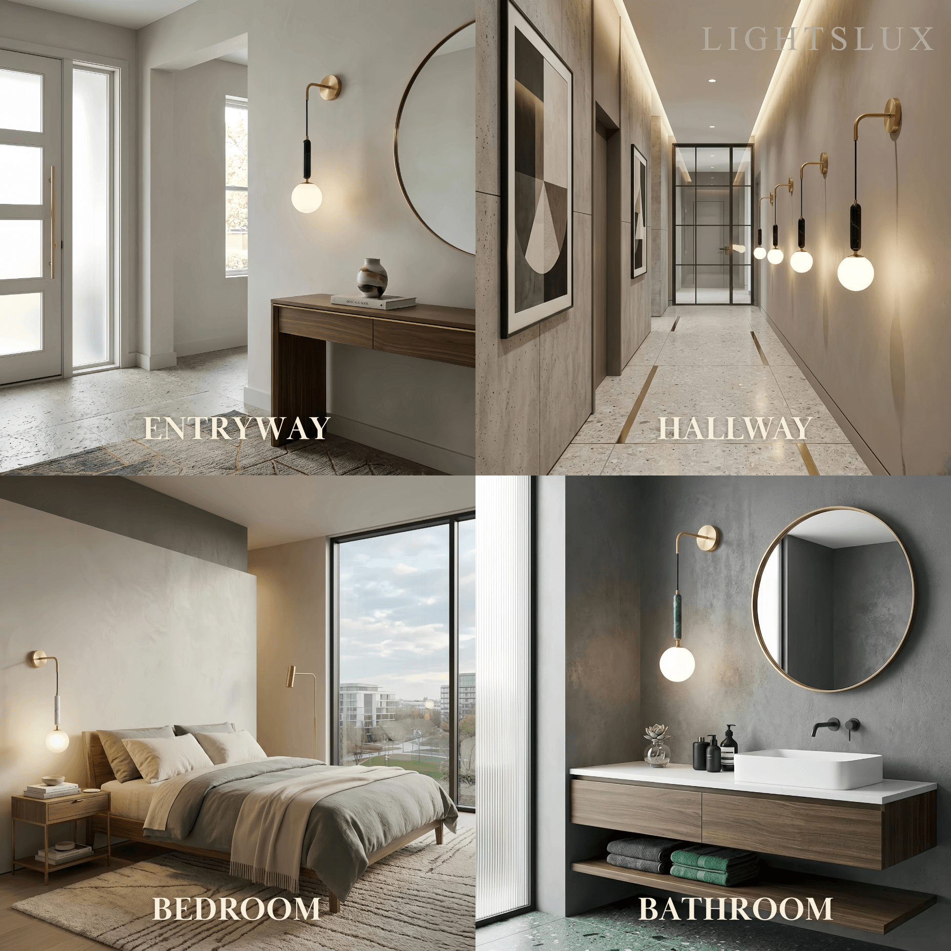 Minimalist Marble Wall Lamp — Glass & Iron with Marble Accent