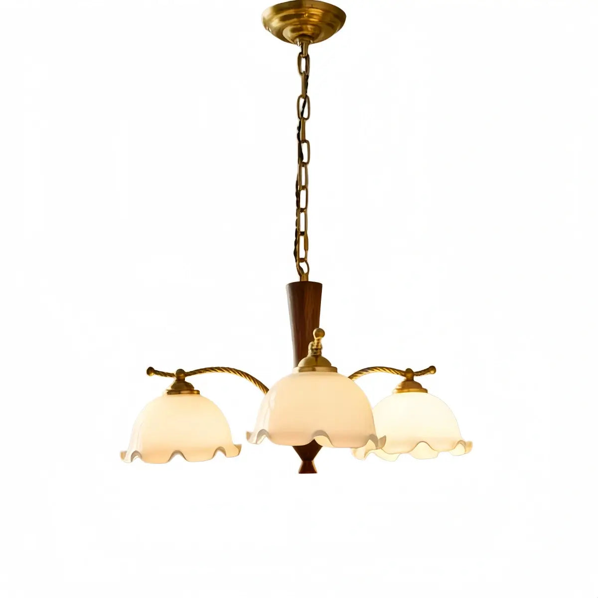 Excelis Iron Glass Walnut Wood Chandelier