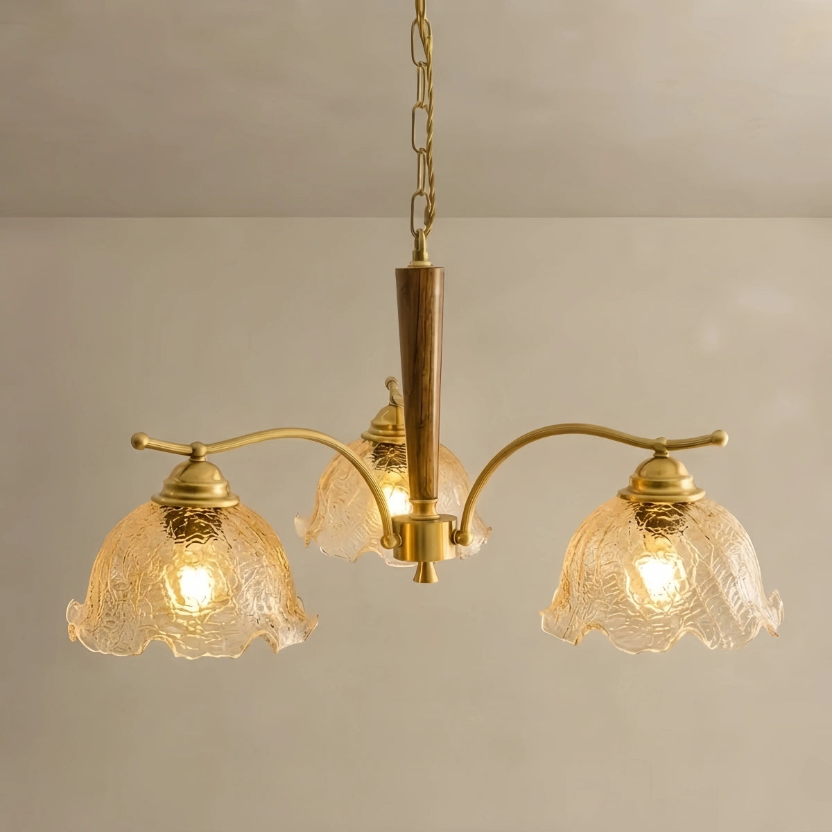 Excelis Minimalist Chandelier-- Brass Glass Ash Wood