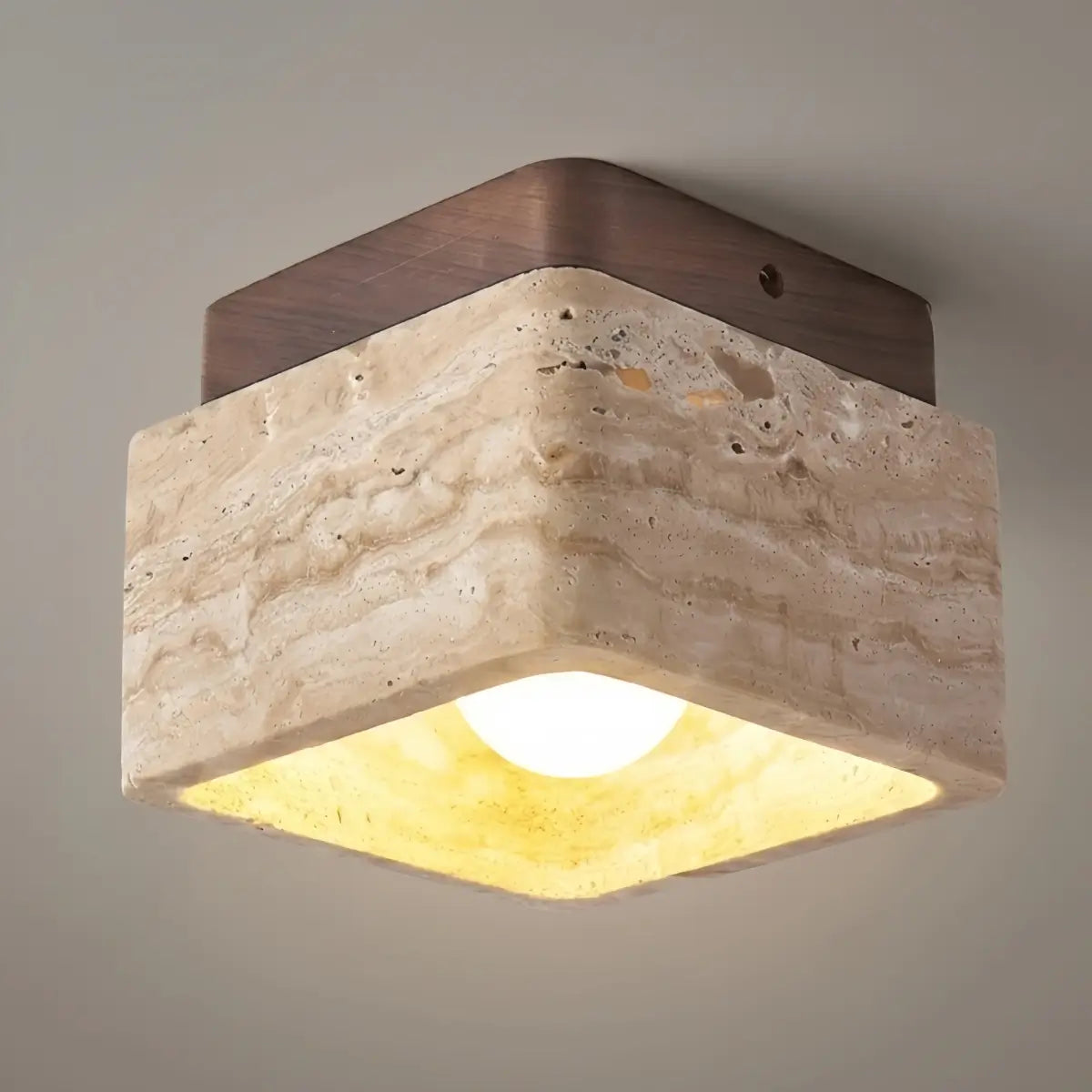 Natural Ceiling Light -- Yellow Travertine & Wood