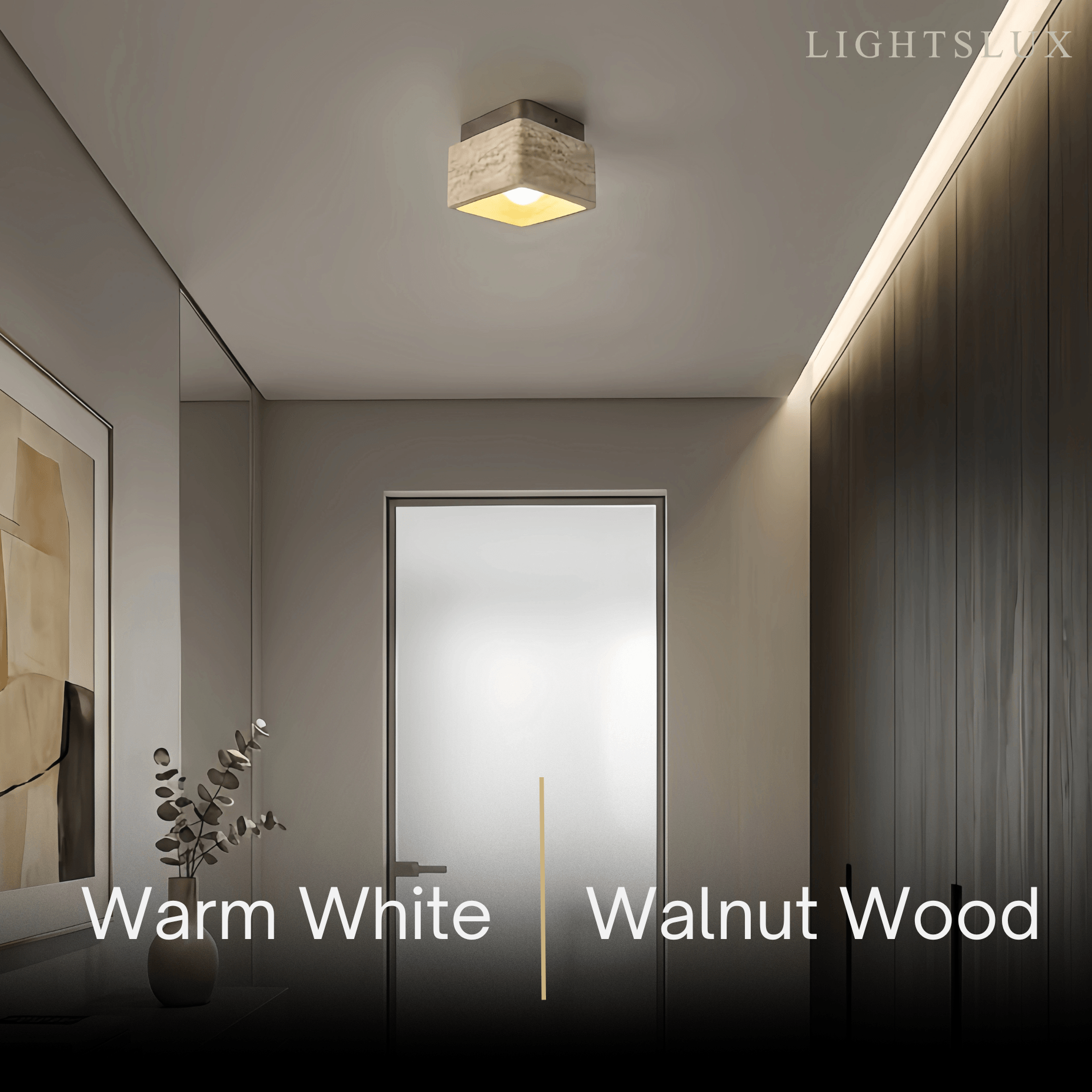 Natural Ceiling Light -- Yellow Travertine & Wood